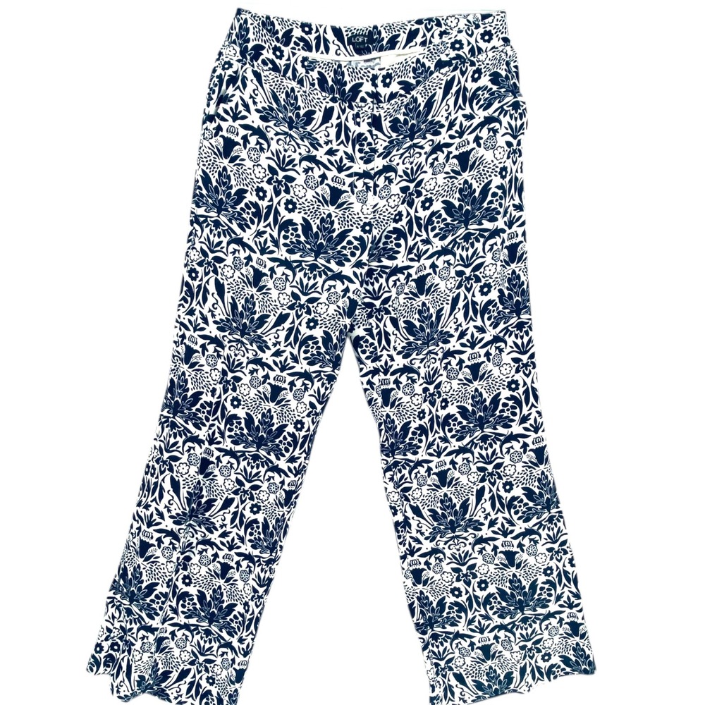LOFT Linen Blend‎ Floral Pants Women's Size 8 Blue White Casual Career Spring